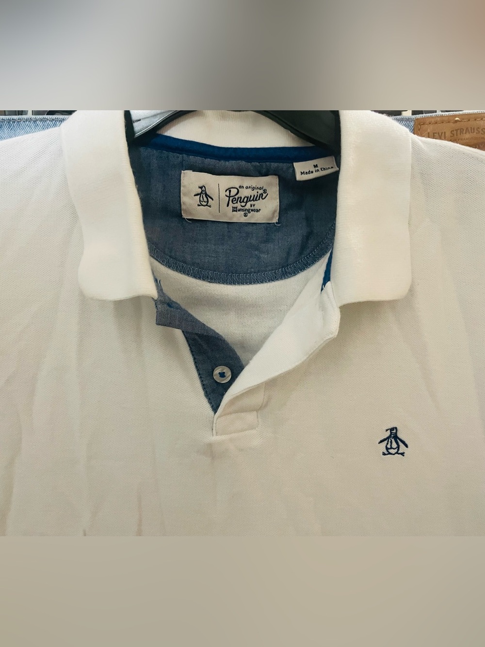 Original Penguin Men's White Polo with Navy Contrast
